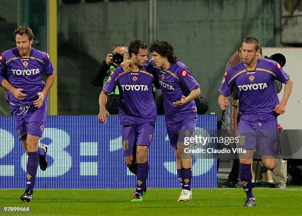 Celebrates of Stevan Jovetic and Alberto Gilardino of ACF Fiorentina after the second goal during the Serie A match between ACF Fiorentina and Genoa...