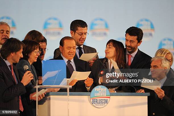 Italian Prime Minister and President of the PDL Silvio Berlusconi and candidates to the regional election for the PDL, including candidate for Lazio...