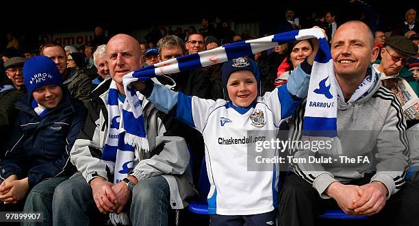 Young Barrow fan shows his support during the FA Trophy Semi Final match between Barrow and Salisbury City at Holker Street Stadium on March 20, 2010...