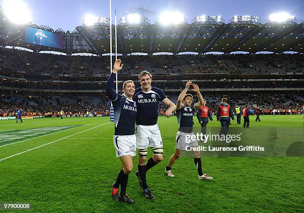 Dan Parks of Scotland leads the victory lap of honour after the RBS Six Nations match between Ireland and Scotland at Croke Park on March 20, 2010 in...