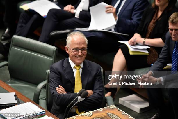 Prime Minister Malcolm Turnbull speaks during Question Time in the House of Representatives on June 20, 2018 in Canberra, Australia. The House of...