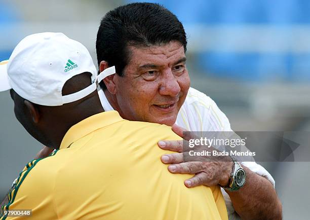 Former South Africa's coach Joel Santana attends the match Botafogo U-20 v South Africa as part of the South African preparation for the 2010 Fifa...