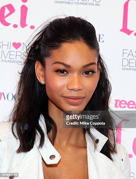 Model Chanel Iman attends the L.e.i.'s final model citizen event in association with Teen Vogue and in Support of Fashion Delivers in the Teen Vogue...