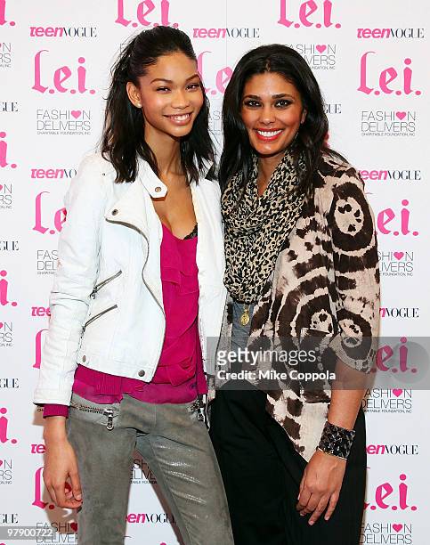 Model Chanel Iman and fashion designer Rachel Roy attend the L.e.i.'s final model citizen event in association with Teen Vogue and in Support of...