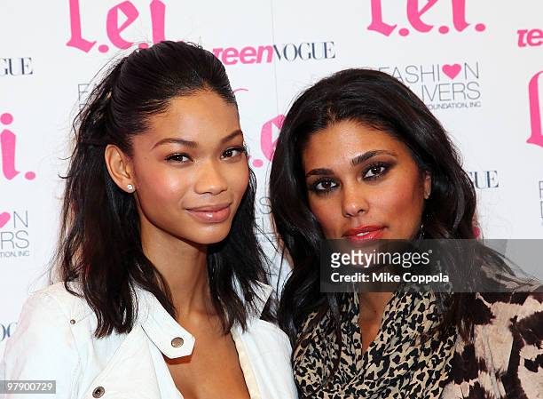Model Chanel Iman and fashion designer Rachel Roy attend the L.e.i.'s final model citizen event in association with Teen Vogue and in Support of...