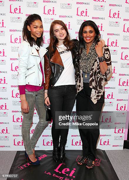 Model Chanel Iman, model Ali Michael, and fashion designer Rachel Roy attend the L.e.i.'s final model citizen event in association with Teen Vogue...