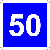 Road sign with suggested speed of 50 km/h