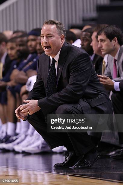 Head coach Billy Kennedy of the Murray State Racers watches game action against the Butler Bulldogs during the second round of the 2010 NCAA men's...