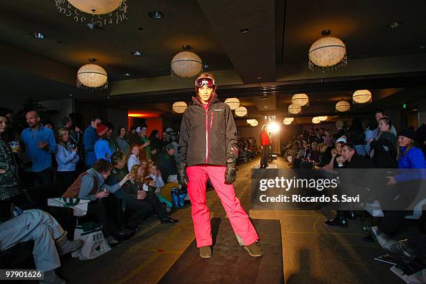 Model walks the runway at Aspen Fashion Week 2010 Day 6 on March 19, 2010 in Aspen, Colorado.