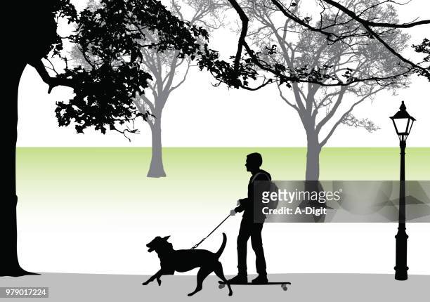 ilustraciones, imágenes clip art, dibujos animados e iconos de stock de crucero por el perro del parque - hombre joven el parque