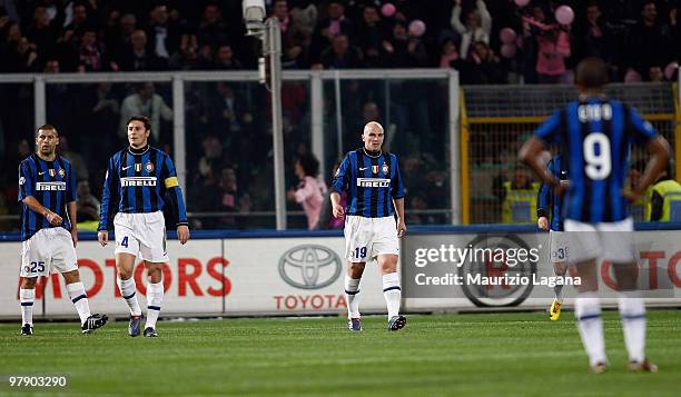 Internazionale Milano players Walter Samuel, Javier Zanetti and Esteban Cambiasso show their disappointment during the Serie A match between US Citta...