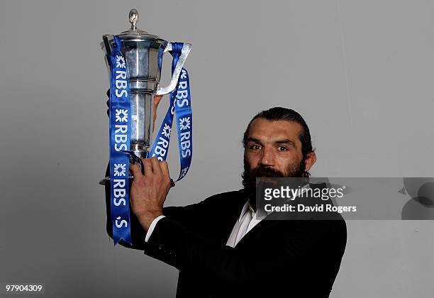 Sebastien Chabal of France celebrates with the trophy after winning the Grand Slam and Championship during the RBS Six Nations Championship match...