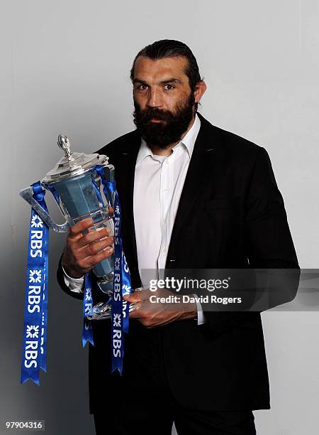 Sebastien Chabal of France celebrates with the trophy after winning the Grand Slam and Championship during the RBS Six Nations Championship match...