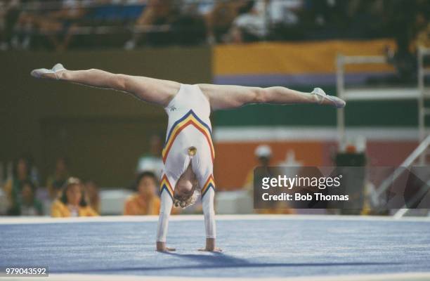 Romanian gymnast Ecaterina Szabo pictured in action during competition on the floor in the Women's artistic individual all-around gymnastics event at...