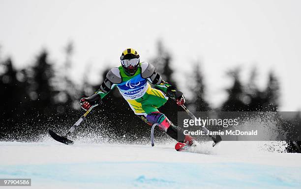 Bruce Warner of South Africa competes in the Men's Standing Super Combined Slalom during Day 9 of the 2010 Vancouver Winter Paralympics at Whistler...