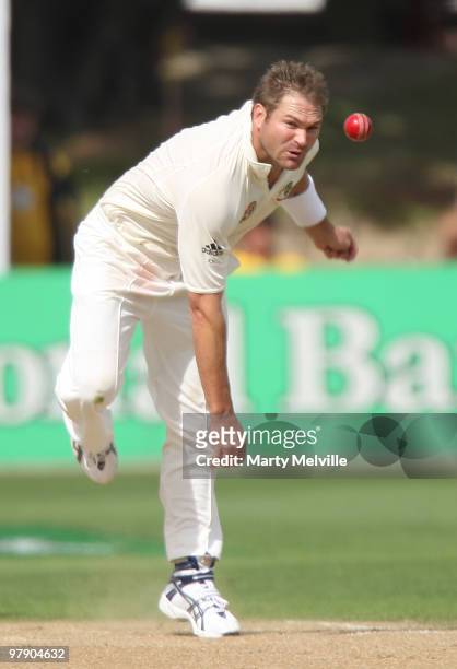 Ryan Harris of Australia bowls during day three of the First Test match between New Zealand and Australia at Westpac Stadium on March 21, 2010 in...