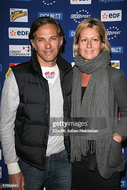 Paul Belmondo and his wife Luana attend the launch of the third charity water night 2010 at Georges Vallerey swimming pool on March 20, 2010 in...