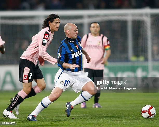 Esteban Cambiasso of FC Internazionale Milano is shown in action during the Serie A match between US Citta di Palermo and FC Internazionale Milano at...