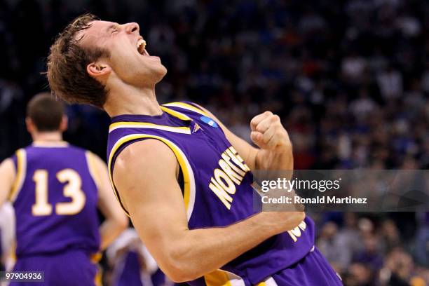 Ali Farokhmanesh of the Northern Iowa Panthers reacts against the Kansas Jayhawks during the second round of the 2010 NCAA men's basketball...