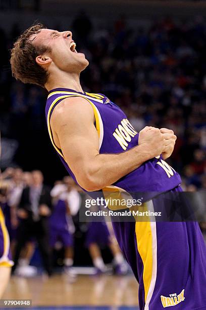 Ali Farokhmanesh of the Northern Iowa Panthers reacts against the Kansas Jayhawks during the second round of the 2010 NCAA men's basketball...