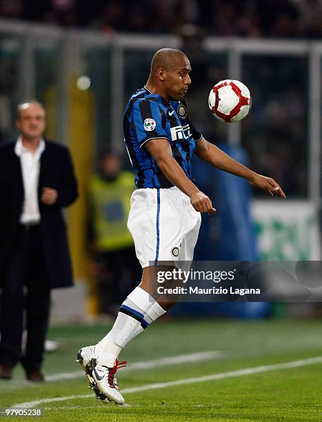 Douglas Maicon of FC Internazionale Milano is shown in action during the Serie A match between US Citta di Palermo and FC Internazionale Milano at...