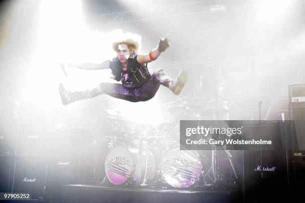 Michael Starr of Steel Panther performs at O2 Academy on March 20, 2010 in Sheffield, England.