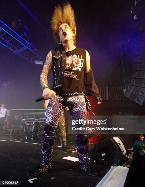 Michael Starr of Steel Panther performs at O2 Academy on March 20, 2010 in Sheffield, England.