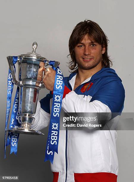 Dimitri Szarzewski of France celebrates with the trophy after winning the Grand Slam and Championship during the RBS Six Nations Championship match...