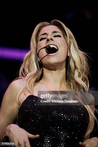 Stacey Solomon performs during X Factor Live at O2 Arena on March 20, 2010 in London, England.