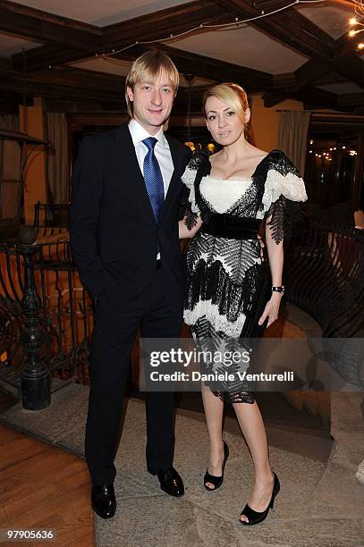 Eugeni Plushenko and Yana Rudkovskaya attend the 5th World Stars Ski Event held at Grand Hotel Sestriere on March 20, 2010 in Sestriere, Italy.