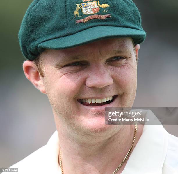 Doug Bollinger of Australia during day three of the First Test match between New Zealand and Australia at Westpac Stadium on March 21, 2010 in...