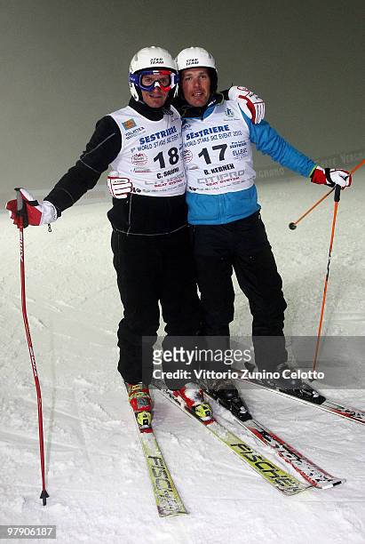 Christophe Saioni and Bruno Kernen attend the 5th World Stars Ski Event in Sestriere on March 20, 2010 in Turin, Italy.