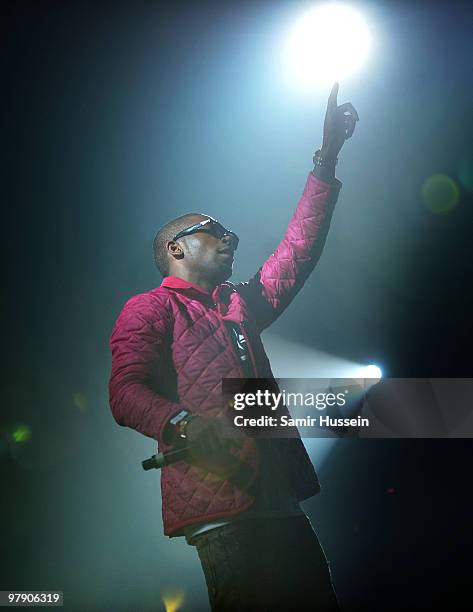 Tinie Tempah performs at the Wembley Arena on March 20, 2010 in London, England.