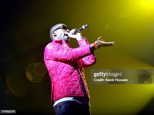 Tinie Tempah performs at the Wembley Arena on March 20, 2010 in London, England.