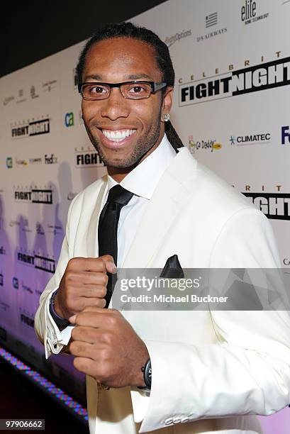 Player Larry Fitzgerald attends the Celebrity Fight Night XVI Founder's Dinner held at JW Marriott Desert Ridge Resort on March 19, 2010 in Phoenix,...