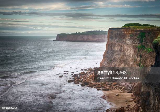 cliffs and atlantic ocean, mar del plata, buenos aires, argentina - mar del plata stock-fotos und bilder