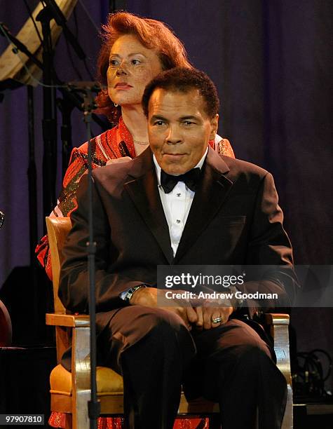 Lonnie Ali and Muhammad Ali onstage during Celebrity Fight Night XVI on March 20, 2010 at the JW Marriott Desert Ridge in Phoenix, Arizona.