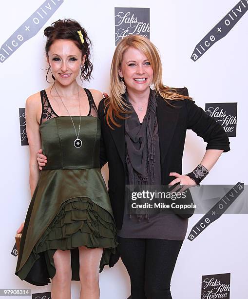 Designer Stacey Bendet and Melissa Joan Hart attend the Alice+Olivia launch party at Saks Fifth Avenue on March 18, 2010 in New York City.