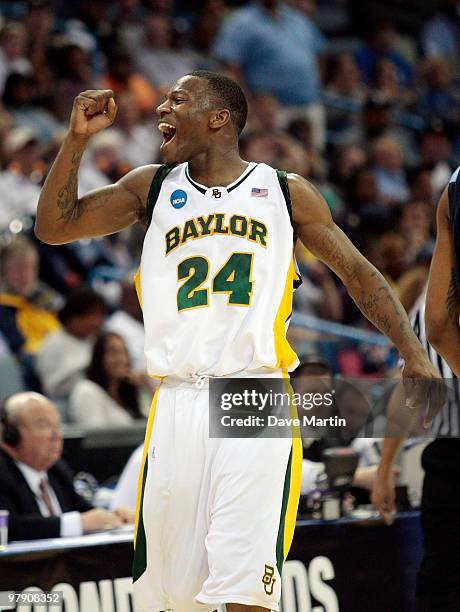 LaceDarius Dunn of the Baylor Bears reacts after scoring against the Old Dominion Monarchs during the second round of the 2010 NCAA men's basketball...