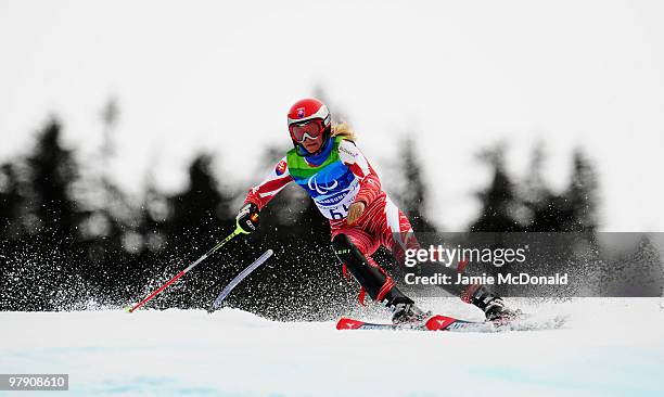 Iveta Chlebakova of Slovakia competes in the Women's Standing Super Combined Slalom during Day 9 of the 2010 Vancouver Winter Paralympics at Whistler...