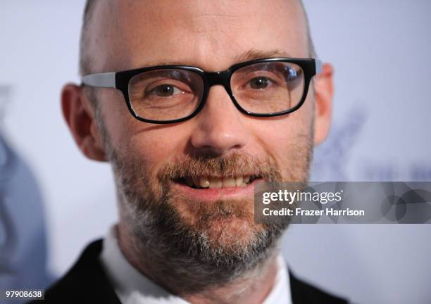 Musician Moby arrives at the 24th Genesis Awards held at the Beverly Hilton Hotel on March 20, 2010 in Beverly Hills, California.
