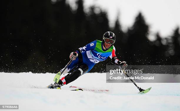 Allison Jones of USA competes in the Women's Standing Super Combined Slalom during Day 9 of the 2010 Vancouver Winter Paralympics at Whistler...