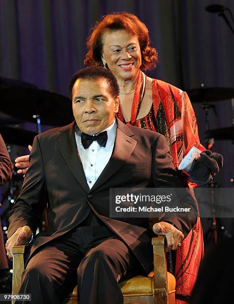 Muhammad Ali and Lonnie Ali onstage Celebrity Fight Night XVI on March 20, 2010 at the JW Marriott Desert Ridge in Phoenix, Arizona.