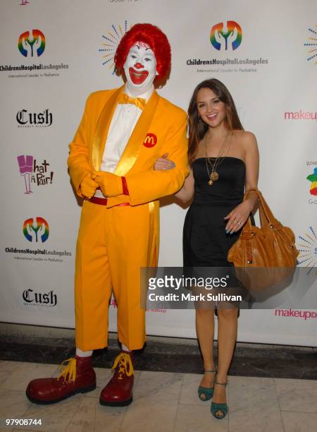 Ronald McDonald and actress Rachael Leigh Cook arrive at "SING!" concert benefitting Camp Ronald McDonald at Orpheum Theatre on March 20, 2010 in Los...