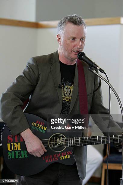 Musician/vocalist Billy Bragg performs in concert during the South By Southwest Music Festival at the Travis County Correctional Center as part of...
