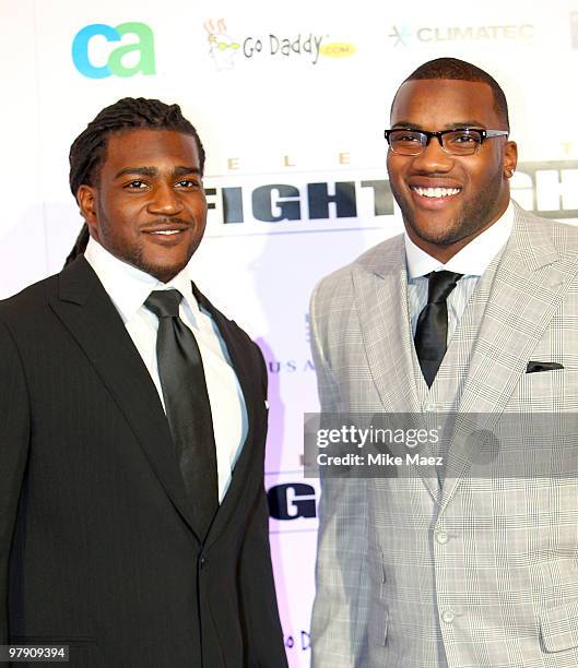 Players Tim Hightower, and Beanie Wells attend Celebrity Fight Night XVI on March 20, 2010 at the JW Marriott Desert Ridge in Phoenix, Arizona.