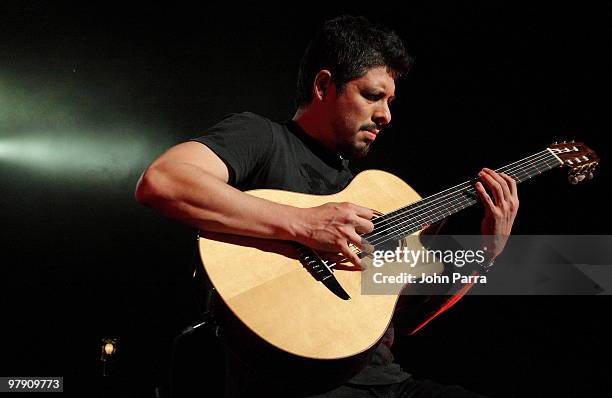 Rodrigo Sanchez of Rodrigo y Gabriela performs at Fillmore Miami Beach on March 20, 2010 in Miami Beach, Florida.