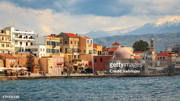 the old venetian harbour in chania, crete - kelvinjay stock pictures, royalty-free photos & images
