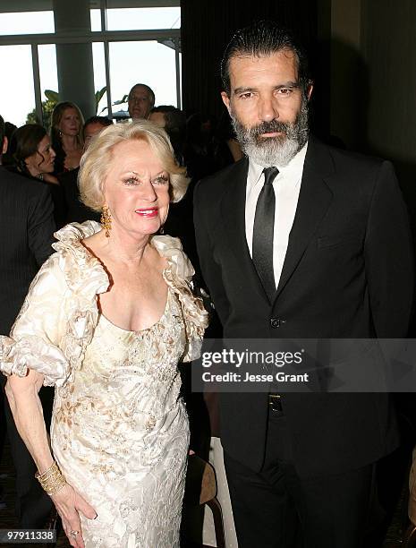 Actors Tippi Hedren and Antonio Banderas attend the 24th Genesis Awards at The Beverly Hilton Hotel on March 20, 2010 in Beverly Hills, California.