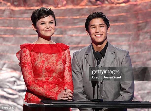 Actors Ginnifer Goodwin and Booboo Stewart speak on stage at the 24th Genesis Awards at The Beverly Hilton Hotel on March 20, 2010 in Beverly Hills,...